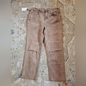 NWT Cleo + Wolf Women's Brown Distressed Jeans Sz 30 X 27 High Rise Straight